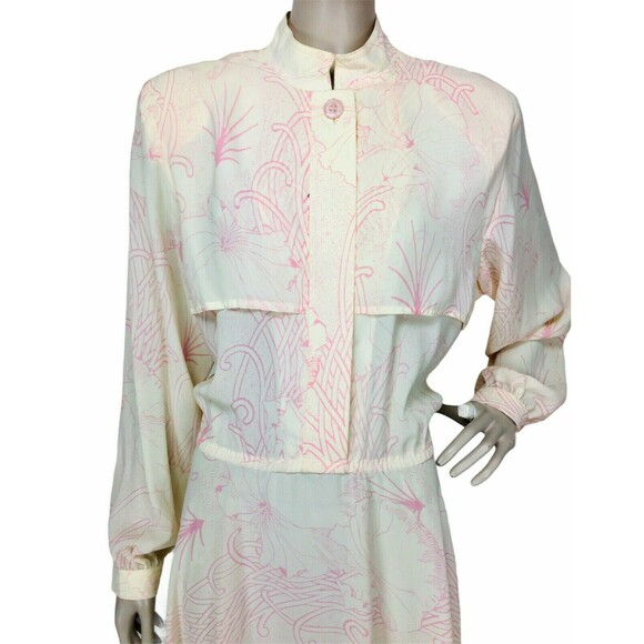 Vintage 70s Leslie Fay Sketch Floral Vented Long Maxi Day Dress Plus L/XL/XXL - Picture 3 of 12